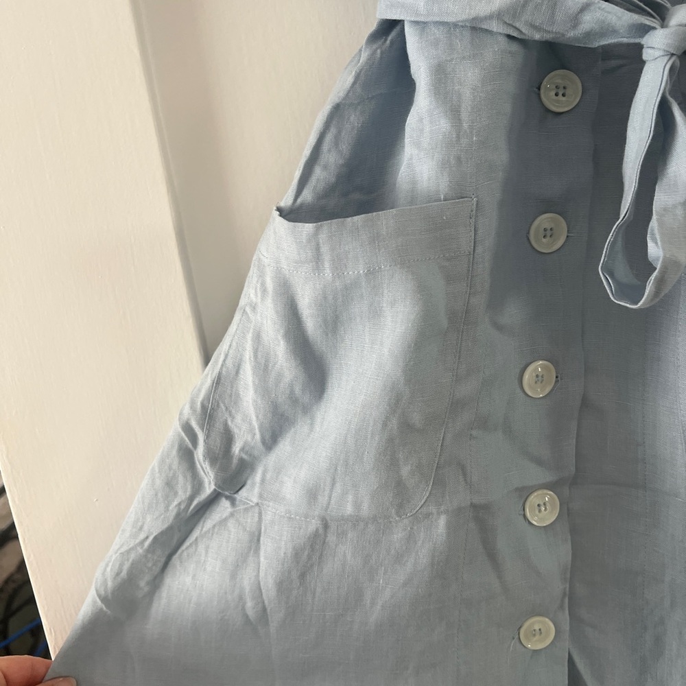 Light Blue Linen Button-Down Dress - Picture 2 of 3